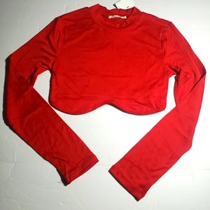 Womens/girl top long sleeve halter red